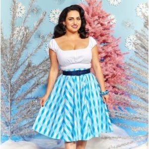 3x Pinup Girl Clothing Ice Blue Harlequin Little Jun Skirt NEVER WORN PUG Retro